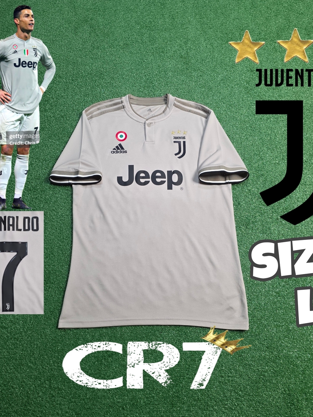 Adidas Juventus FC Cristiano Ronaldo #7 2018/2019 Away Gray Jersey Seria A LARGE